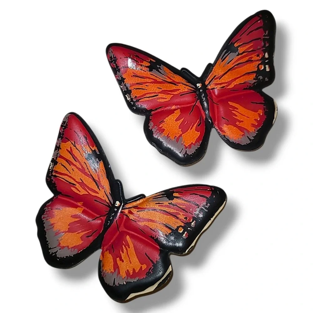 Vintage Butterfly Refrigerator Magnets Italy Rempac Puffy Plastic Set of 2